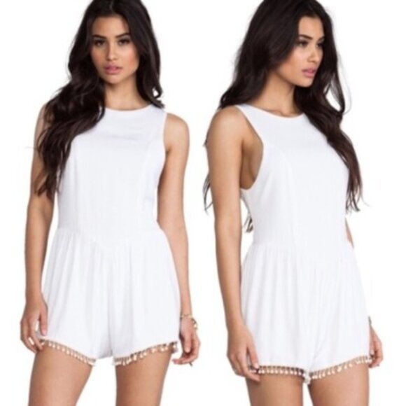 For Love And Lemons Pom Pom Romper Playsuit NWT White Size Small - Picture 2 of 7